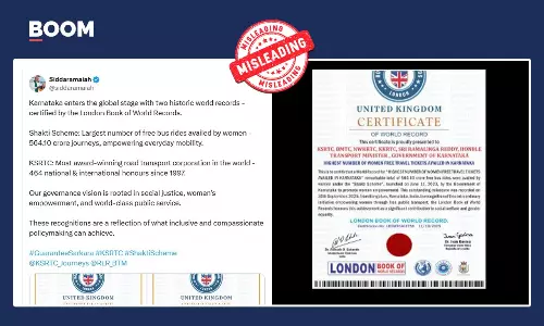 Siddaramaiah Cites Defunct World Record Certificate for Karnataka’s Shakti Scheme