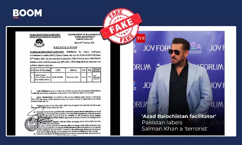 Indian News Outlets Falsely Claim Pakistan Labelled Salman Khan A Terrorist