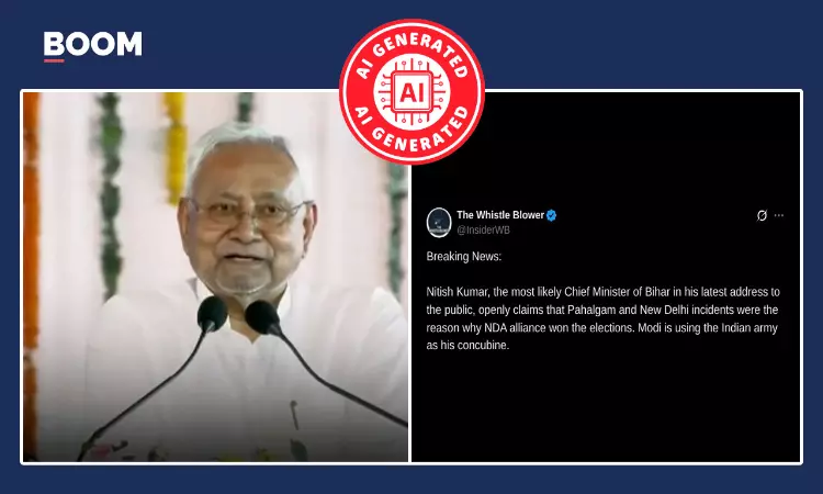 Video Of Nitish Kumar Claiming Modi Planned Pahalgam, Delhi Blast Is A Deepfake
