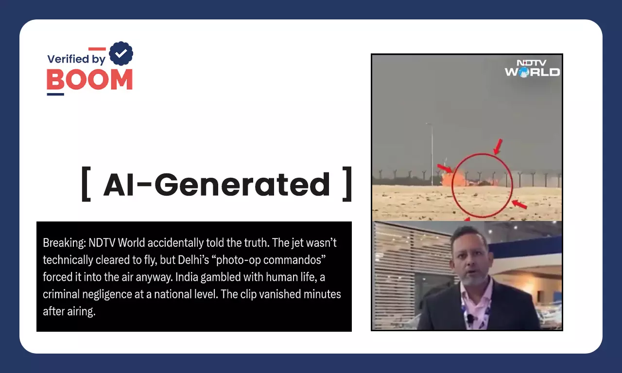 AI Clip Falsely Claims NDTV Reported Crashed Tejas Jet Lacked Clearance