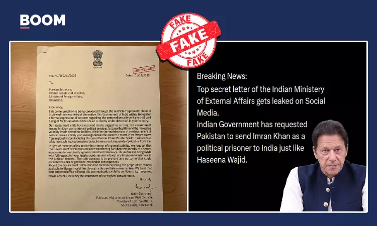 Document Alleging India Asked Pakistan To Hand Over Imran Khan Is Fake