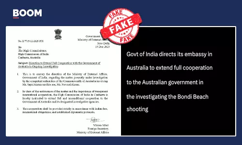 Letter Claiming MEA Directed Australian Embassy After Bondi Attack Is Fake