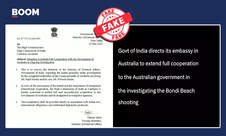 Letter Claiming MEA Directed Australian Embassy After Bondi Attack Is Fake