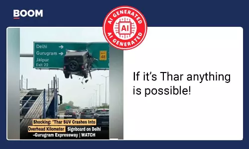 Viral Video of Thar Crashing Into Highway Signboard Is AI-Generated