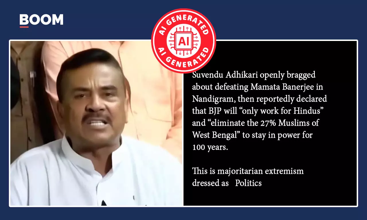 Video Of Suvendu Adhikari Threatening Elimination Of Muslims From Bengal Is Deepfake