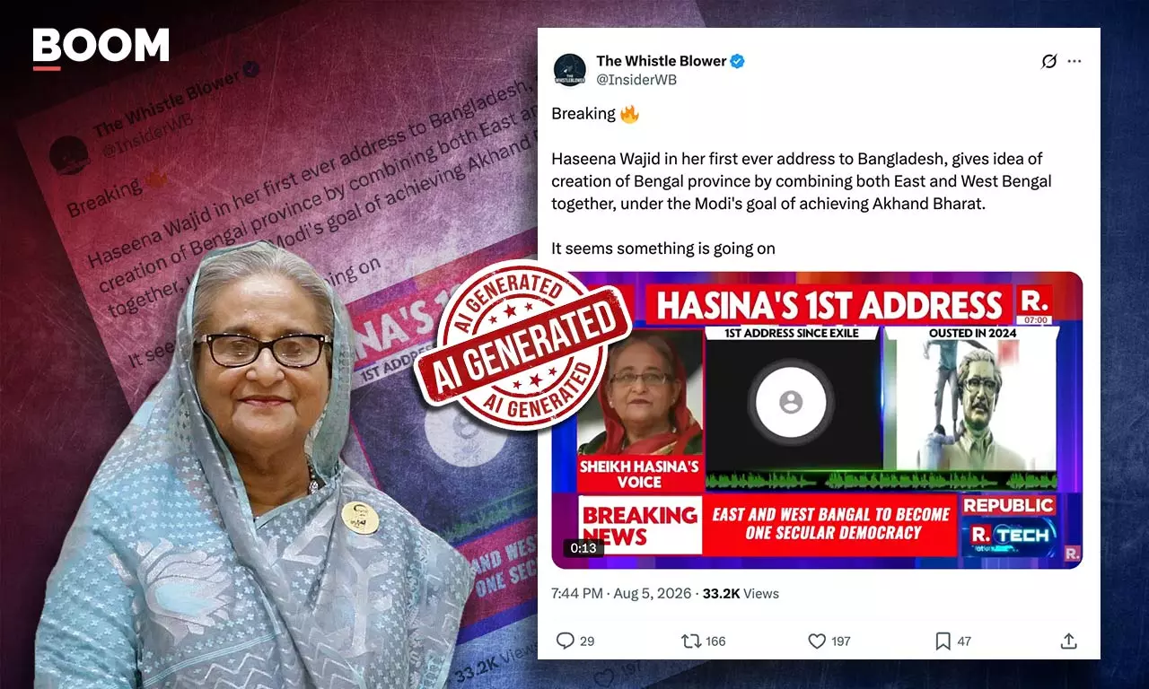 Video Of Sheikh Hasina Calling For Unified Bengal Is AI-Generated Video Of Sheikh Hasina Calling For Unified Bengal Is AI-Generated