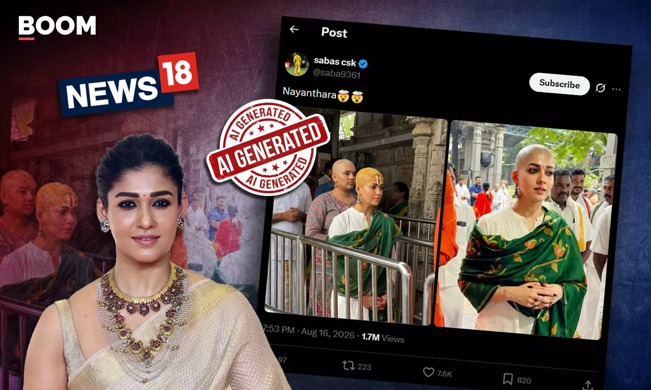 Images Of Nayanthara With Shaved Head At Temple Are AI Manipulated Images Of Nayanthara With Shaved Head At Temple Are AI Manipulated