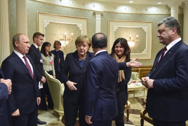 Political leaders at the signing of the Minsk 2 agreement in February '15.