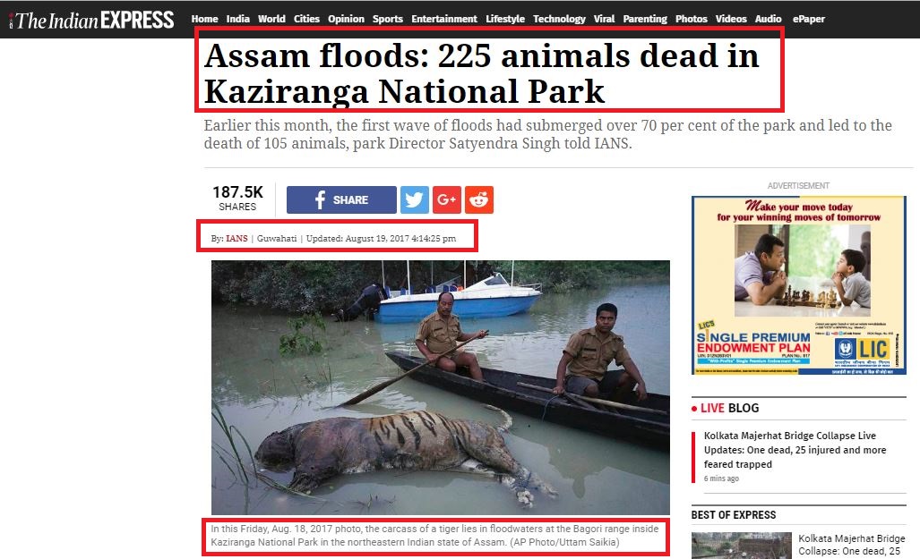 IE article on assam floods 2017