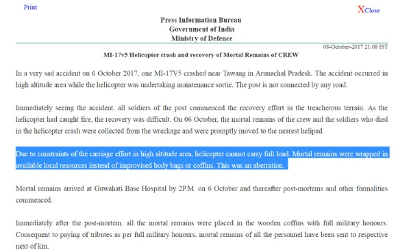 PIB-release on Tawang chopper crash