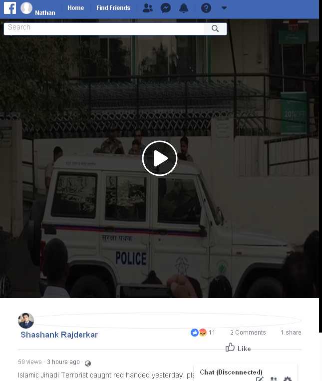 Screenshot of archive of fb post on mock terror drill