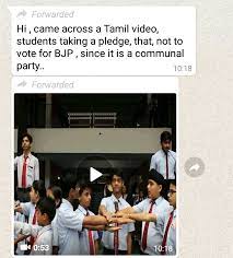 Whatsapp message of School Pledge against BJP