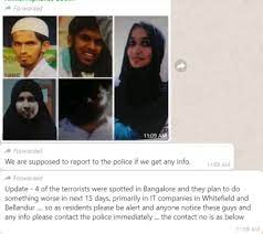 The messages mention an alleged spotting of the terrorists involved in the serial Sri Lanka blasts on Easter Sunday, in Bengaluru. 