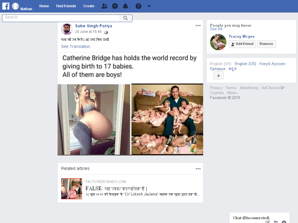 17 babies Facebook post