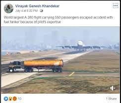 Facebook post on plane averting oil tanker