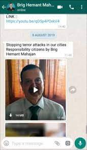 Image shows Screenshot of WhatsApp message containing the video, sent by Brigadier Mahajan (retd.).