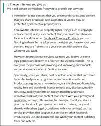 Image shows Facebook Terms and Conditions