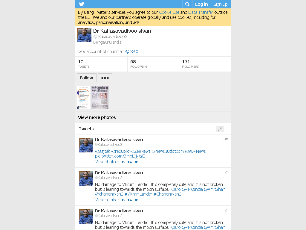 Image shows fake Twitter account of Dr K Sivan
