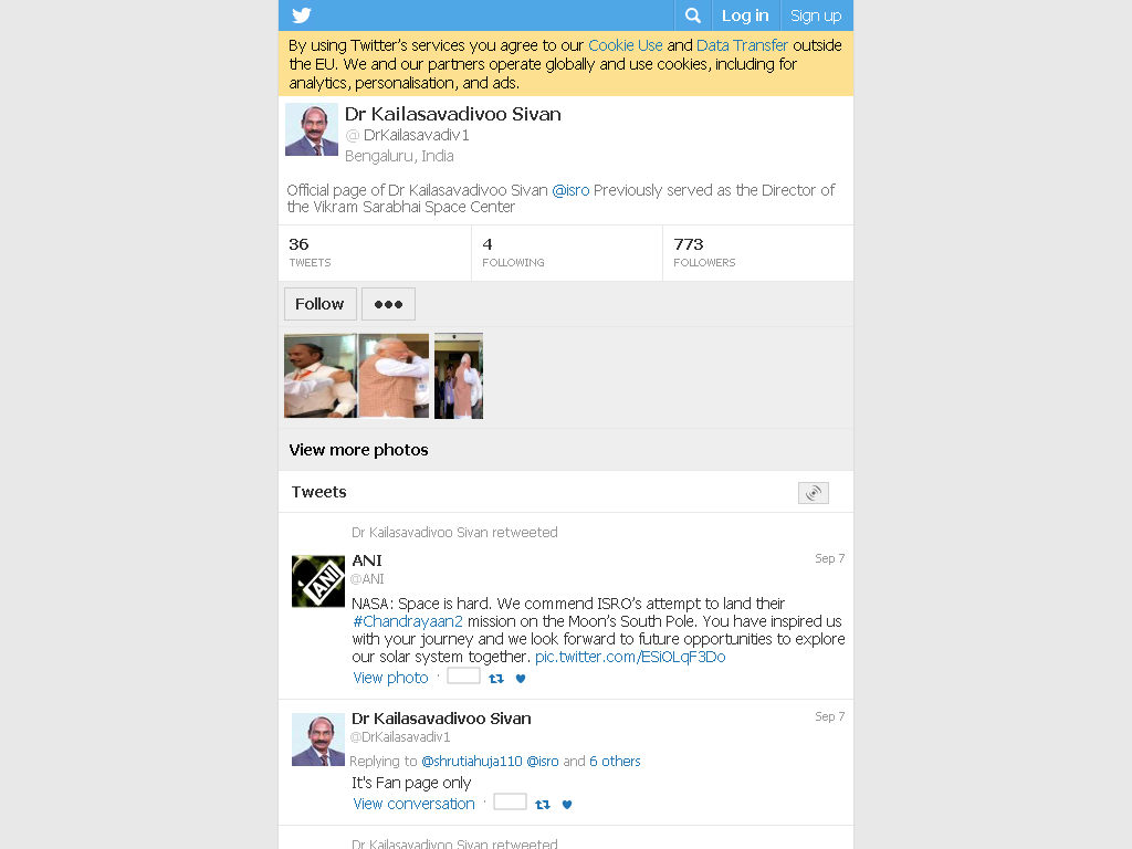 Image shows fake Twitter account of Dr K Sivan